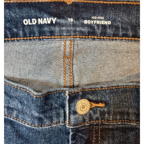 Old Navy Dark Ripped Mid-Rise Boyfriend Blue Jeans Size 16 NWT - Picture 4 of 6